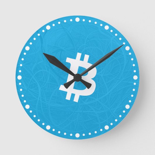 ビットコイン ニューロン ブルー ラウンド壁時計 (正面)