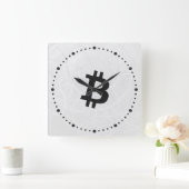 ビットコイン ニューロン ホワイト スクエア壁時計 (ホーム)
