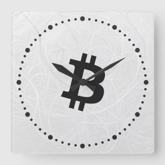 ビットコイン ニューロン ホワイト スクエア壁時計 (正面)