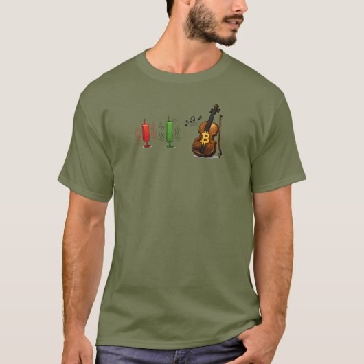 ビットコイン バイオリン マーケット ローソク足 暗号通貨 Tシャツ (正面)