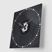 ビットコイン ブラッククリスタル スクエア壁時計 (傾斜)