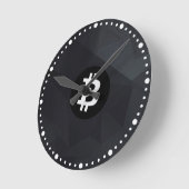 ビットコイン ブラッククリスタル ラウンド壁時計 (傾斜)