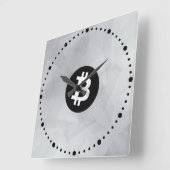 ビットコイン ホワイトクリスタル スクエア壁時計 (傾斜)