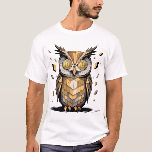 ビットコクールイン暗号の目を持つ賢いフクロウ Tシャツ (正面)