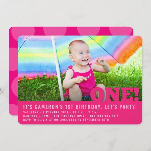 ビッモダングワンベビーガールファースト誕生日パーティー 招待状 (正面/裏面)