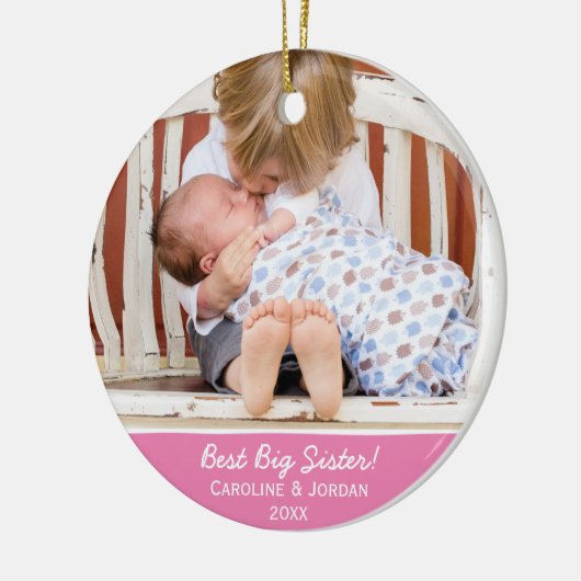 ビッ最高のグ姉妹新生児カスタムクリスマスフォト セラミックオーナメント (左)