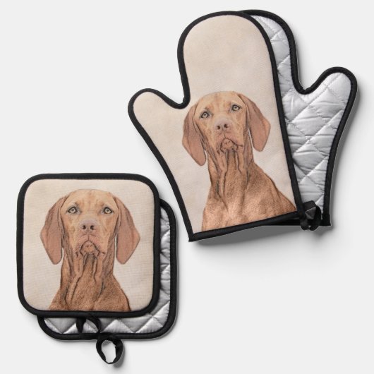 ビツラズ絵を描ゴールデンラストかわいいオリジナルドッグアート 鍋つかみ&鍋敷きセット (正面/裏面)