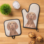 ビツラズ絵を描ゴールデンラストかわいいオリジナルドッグアート 鍋つかみ&鍋敷きセット (トップダウン)