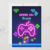 ビデオのネオンゲーマーグリーン、ピンク、ブルーのゲーム 招待状 (正面)