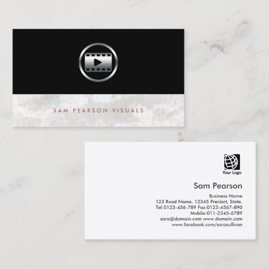 ビデオエディタはっきりしたシルバービデオクリップアイコンエレガント 名刺 (正面/裏面)