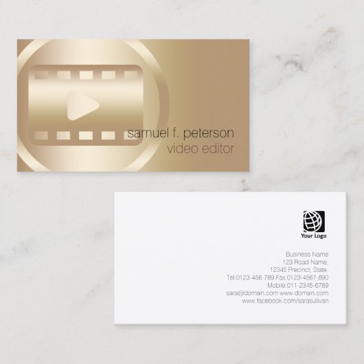 ビデオエディタエレガント金ゴールドビデオストリップアイコン 名刺 (正面/裏面)