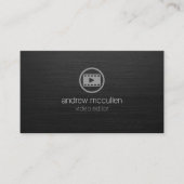 ビデオエディタビデオクリップアイコン濃いブラシ仕上げメタル 名刺 (正面)