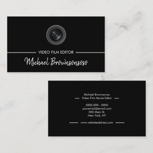 ビデオエディターフィルムメーカーブラックムービーリールロゴ 名刺 (正面/裏面)