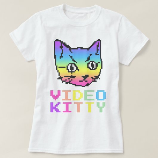 ビデオキティ猫ピクセルアートTシャツ Tシャツ (デザイン正面)