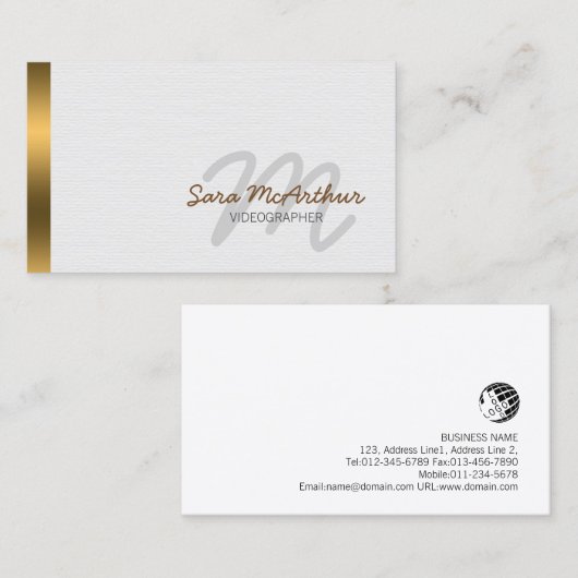 ビデオグラファー記録サービス用筆記体モノグラム 名刺 (正面/裏面)