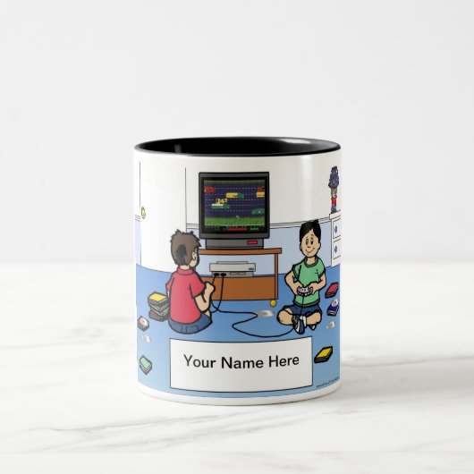 ビデオゲパーソナライズされたームプレーヤー – 男性マンガ ツートーンマグカップ (中央)