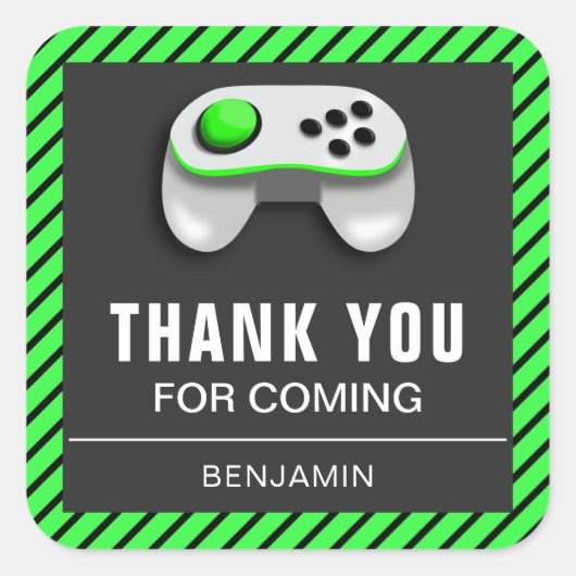 ビデオゲモダンーム誕生日パーティーの好意ステッカー スクエアシール (正面)