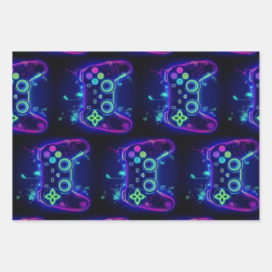 ビデオゲーマーアーケードゲームレベルアップ誕生日 ラッピングペーパーシート (正面3)