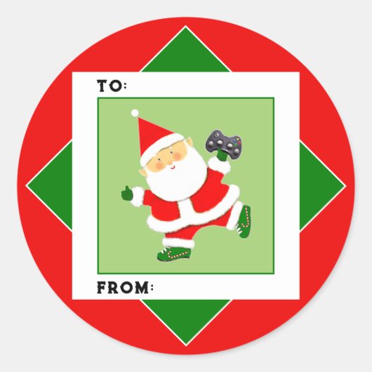 ビデオゲーマークリスマスホリデーギフトラベル ラウンドシール (正面)