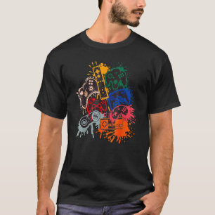 ビデオゲーマーゲーミングゲームコントローラカラースプラットメン Tシャツ