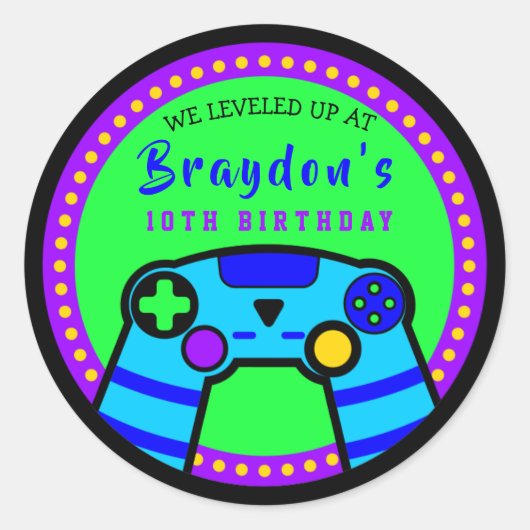 ビデオゲーマーゲーム誕生日パーティギフト持ち帰る ラウンドシール (正面)