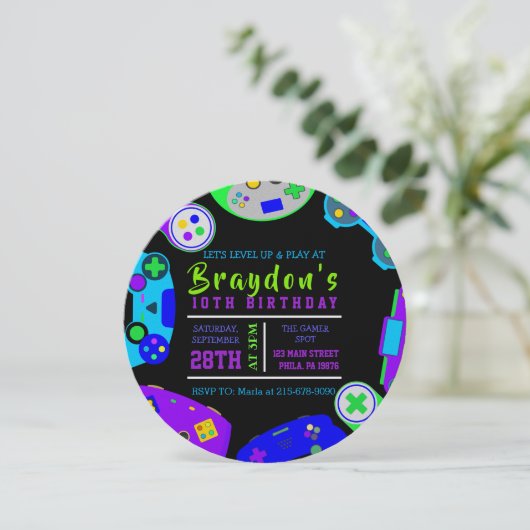ビデオゲーマーゲーム誕生日パーティーへの招待 招待状 (スタンド正面)