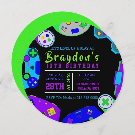 ビデオゲーマーゲーム誕生日パーティーへの招待 招待状 (正面/裏面)