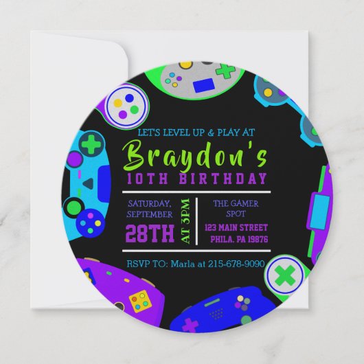 ビデオゲーマーゲーム誕生日パーティーへの招待 招待状 (正面)