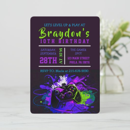 ビデオゲーマーゲーム誕生日パーティーへの招待 招待状 (スタンド正面)