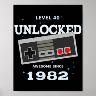 ビデオゲーマー1982年の40歳の誕生日レベル40ロック解除 ポスター