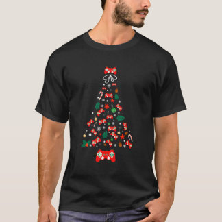 ビデオゲーマーFのゲームコントローラツリー雪片 Tシャツ