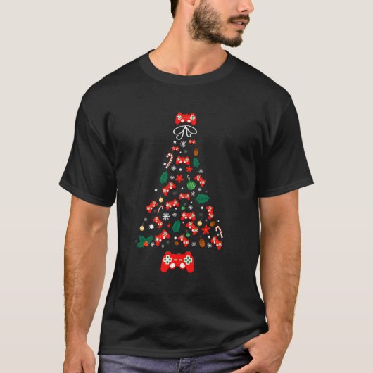 ビデオゲーマーFのゲームコントローラツリー雪片 Tシャツ (正面)