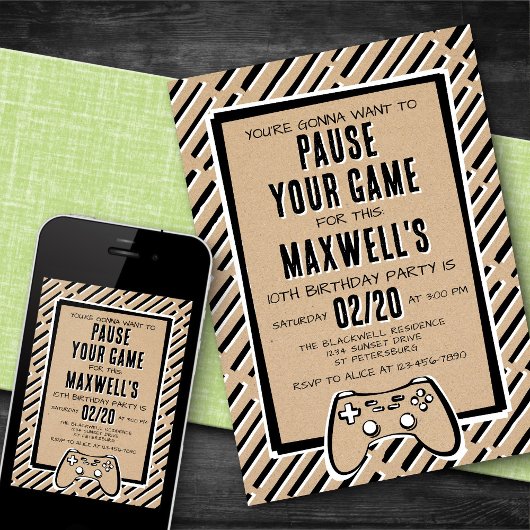 ビデオゲームおもしろい誕生日招待状 招待状
