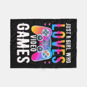 ビデオゲームが大好きな女の子 フリースブランケット (正面(横))