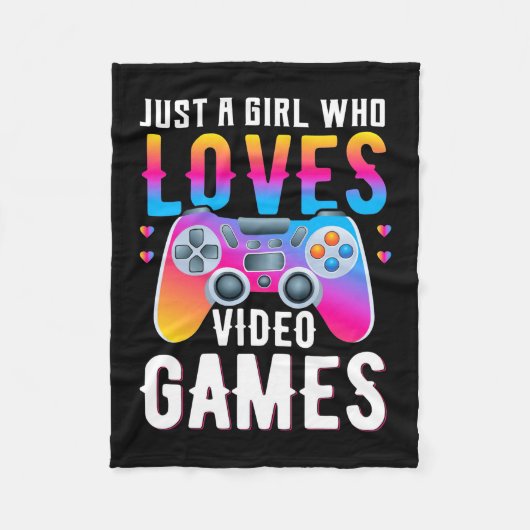 ビデオゲームが大好きな女の子 フリースブランケット (正面)