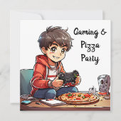 ビデオゲームとピザパーティーボーイの誕生日 招待状 (正面)
