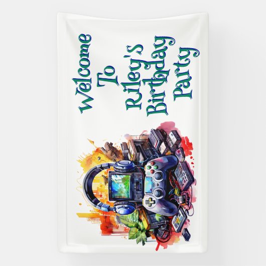 ビデオゲームとピザボーイの誕生日へようこそ 横断幕 (縦)