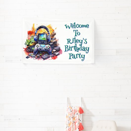 ビデオゲームとピザボーイの誕生日へようこそ 横断幕 (インサイチュ)