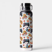 ビデオゲームとピザモノグラムの ウォーターボトル (背面)