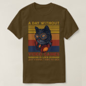 ビデオゲームなしの日ゲーマー猫ゲームおもしろいV Tシャツ (デザイン正面)
