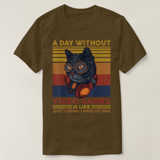 ビデオゲームなしの日ゲーマー猫ゲームおもしろいV Tシャツ (デザイン正面)