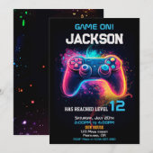 ビデオゲームのコントローラー招待レベルアップパーティー 招待状 (正面/裏面)