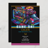 ビデオゲームのトラックバスゲーマー誕生日パーティー 招待状 (正面/裏面)