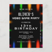 ビデオゲームのネオンカラーゲーム誕生日 インビテーションポストカード (正面)