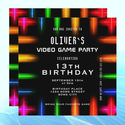 ビデオゲームのネオンカラーゲーム誕生日 招待状