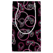 ビデオゲームのネオンピンクの女の子のパターン スモールペーパーバッグ (正面)