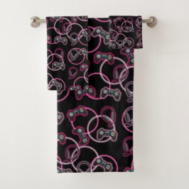 ビデオゲームのネオンピンクの女の子のパターン バスタオルセット