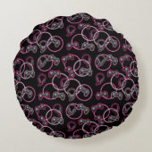 ビデオゲームのネオンピンクの女の子のパターン ラウンドクッション (裏面)