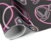 ビデオゲームのネオンピンクの女の子のパターン ラッピングペーパー (ロールコーナー)