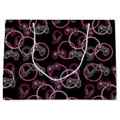 ビデオゲームのネオンピンクの女の子のパターン ラージペーパーバッグ (正面)